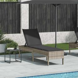Transat avec coussin gris clair 55 x 200 x 44 cm en rotin synth&eacute;tique