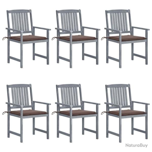 Chaises de jardin et coussins lot de 6 Bois acacia massif Gris