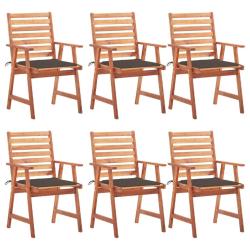 Chaises &agrave; manger d'ext&eacute;rieur lot de 6 et coussins Acacia massif