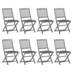 Chaises pliables d'ext&eacute;rieur lot de 8 et coussins Bois d'acacia