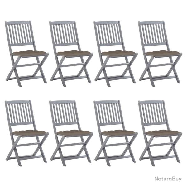 Chaises pliables d'ext�rieur lot de 8 et coussins Bois d'acacia