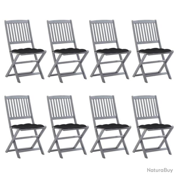 Chaises pliables d'ext�rieur lot de 8 et coussins Bois d'acacia