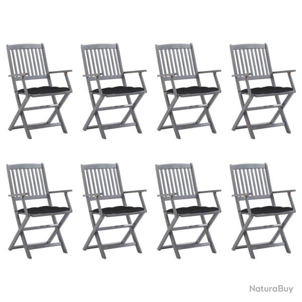 Chaises pliables d'ext�rieur lot de 8 et coussins Bois d'acacia