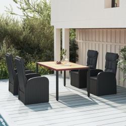 Ensemble &agrave; manger de jardin coussins 5pcs Noir R&eacute;sine tress&eacute;e