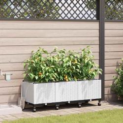 Porte-plante de jardin avec irrigation et roues 3 pc Blanc PP