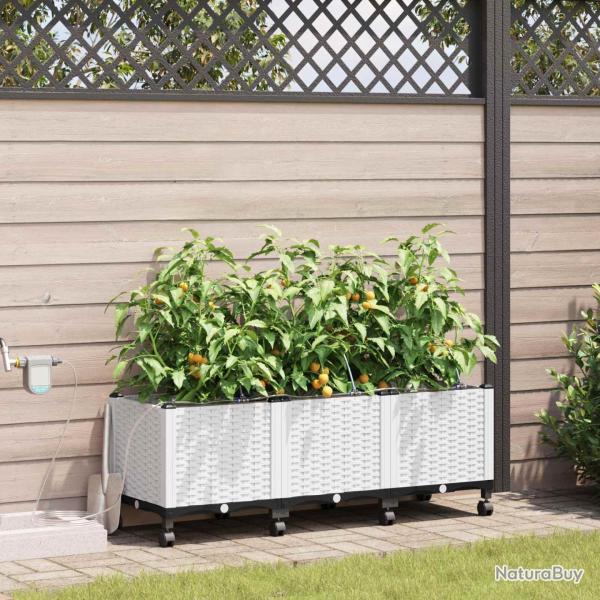 Porte-plante de jardin avec irrigation et roues 3 pc Blanc PP