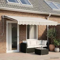 Auvent r&eacute;tractable manuel Gris clair et blanc 4,5 &times; 3 m