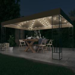 Tonnelle avec guirlande lumineuse &agrave; LED 3x4 m Taupe Tissu