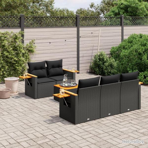 Salon de jardin 6 pcs avec coussins noir r�sine tress�e