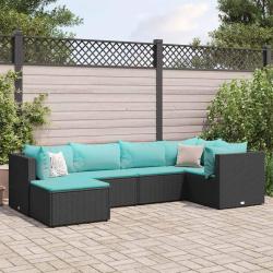 Salon de jardin 6 pcs avec coussins Noir R&eacute;sine tress&eacute;e