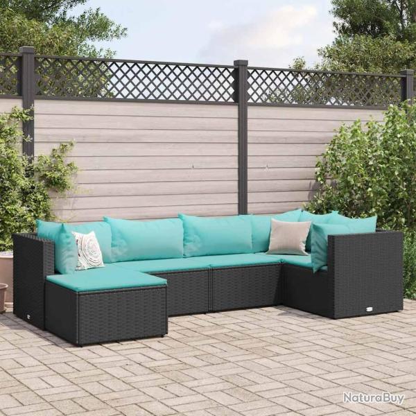 Salon de jardin 6 pcs avec coussins Noir R�sine tress�e