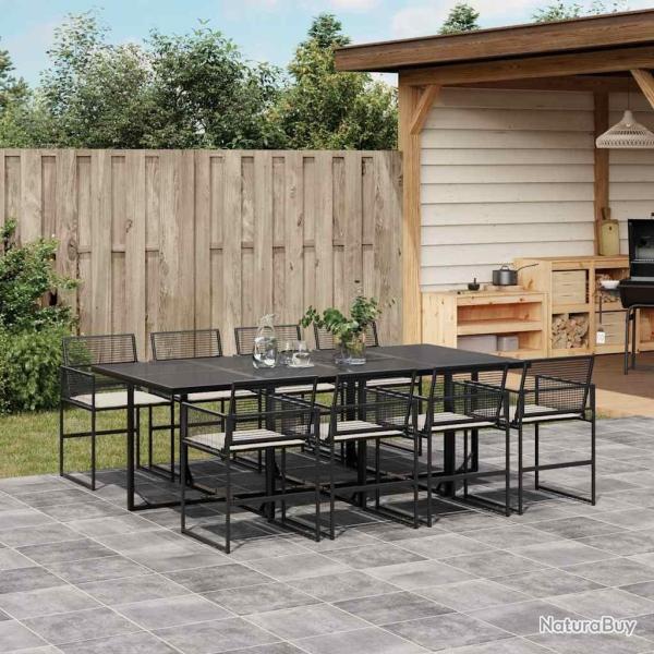 Ensemble � manger de jardin 9pcs coussins noir r�sine tress�e