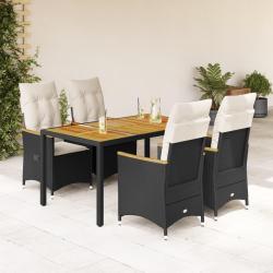 Ensemble &agrave; manger de jardin coussins 5pcs Noir R&eacute;sine tress&eacute;e
