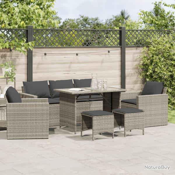 Salon de jardin 6 pcs avec coussins gris clair r�sine tress�e