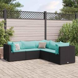 Salon de jardin 5 pcs avec coussins Noir R&eacute;sine tress&eacute;e