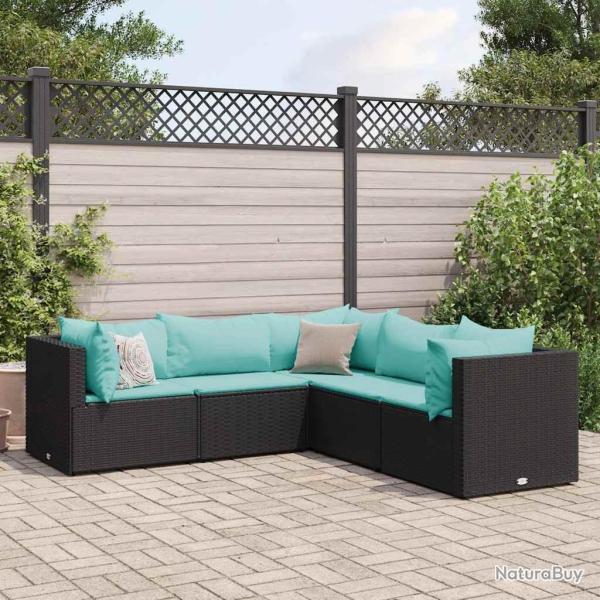 Salon de jardin 5 pcs avec coussins Noir R�sine tress�e