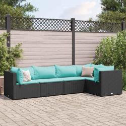 Salon de jardin 5 pcs avec coussins Noir R&eacute;sine tress&eacute;e