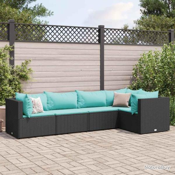 Salon de jardin 5 pcs avec coussins Noir R�sine tress�e