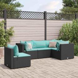 Salon de jardin 5 pcs avec coussins Noir R&eacute;sine tress&eacute;e