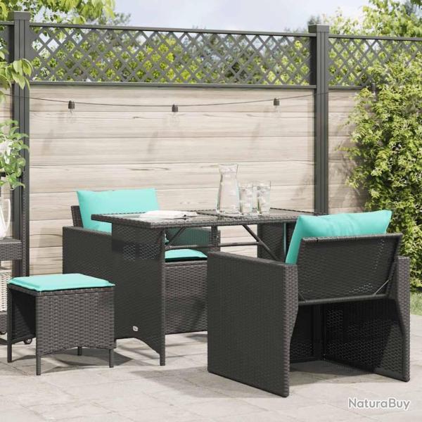 Salon de jardin 4 pcs avec coussins noir r�sine tress�e