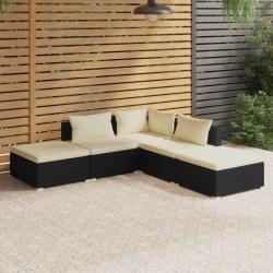 Salon de jardin 5 pcs avec coussins R&eacute;sine tress&eacute;e Noir