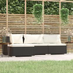 Salon de jardin 4 pcs avec coussins Noir R&eacute;sine tress&eacute;e