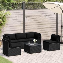 Salon de jardin 4 pcs avec coussins R&eacute;sine tress&eacute;e Noir
