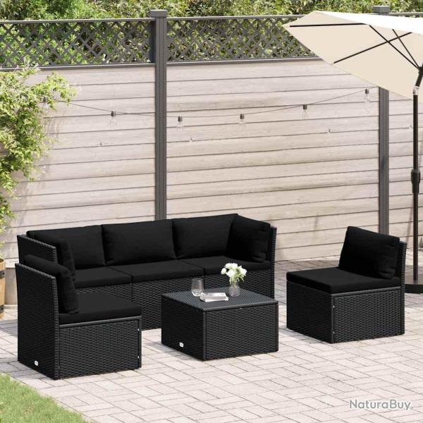 Salon de jardin 4 pcs avec coussins R�sine tress�e Noir