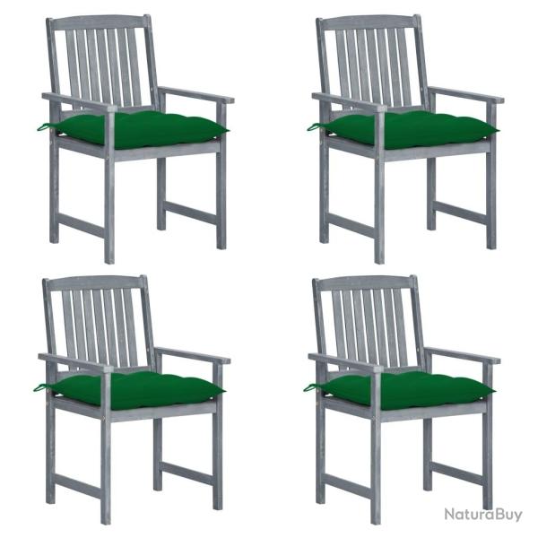 Chaises de jardin et coussins lot de 4 Gris Bois acacia massif