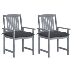 Chaises de jardin et coussins lot de 2 Gris Bois acacia massif