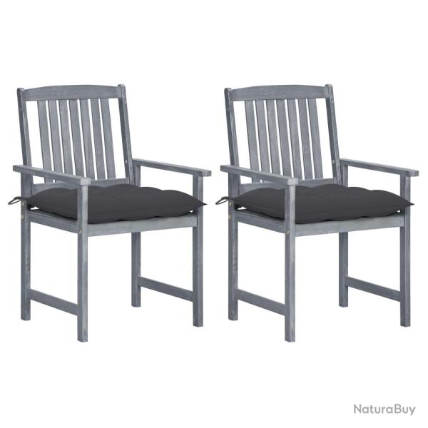 Chaises de jardin et coussins lot de 2 Gris Bois acacia massif