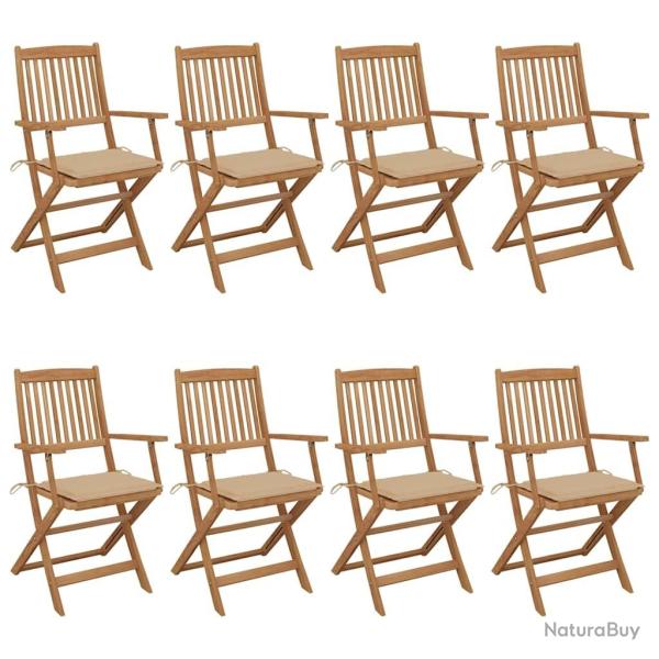 Chaises pliables de jardin lot de 8 avec coussins Bois d'acacia