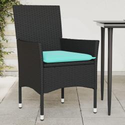 Chaises de jardin avec coussins lot de 2 noir r&eacute;sine tress&eacute;e
