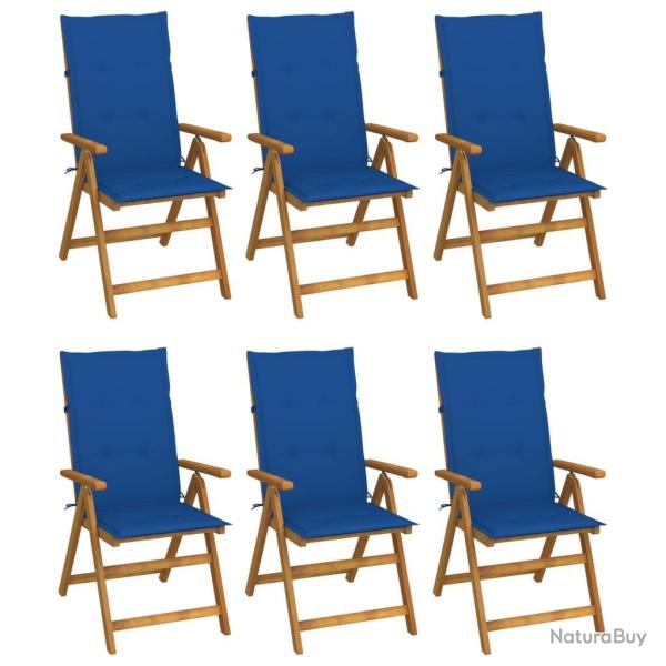 Chaises pliables de jardin lot de 6 avec coussins Bois d'acacia