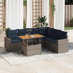 Salon de jardin avec coussins 7 pcs gris r&eacute;sine tress&eacute;e