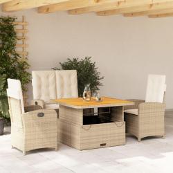 Ensemble &agrave; manger de jardin coussins 4 pcs beige r&eacute;sine tress&eacute;e