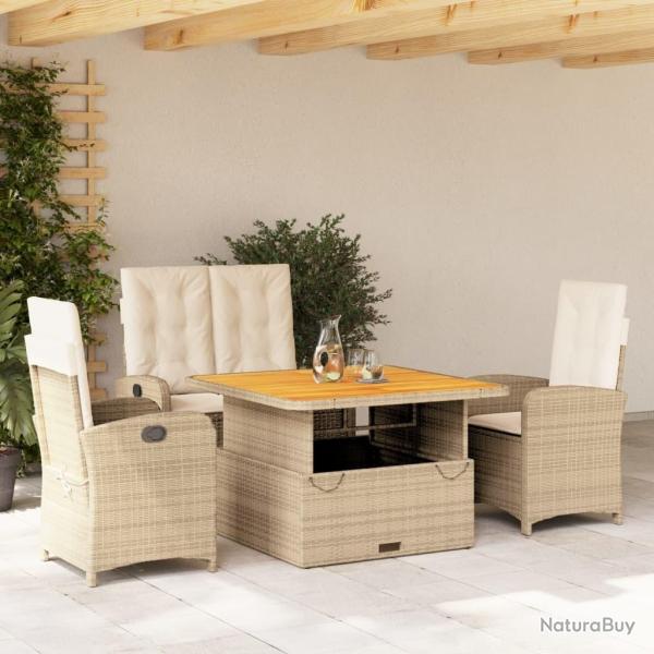 Ensemble � manger de jardin coussins 4 pcs beige r�sine tress�e