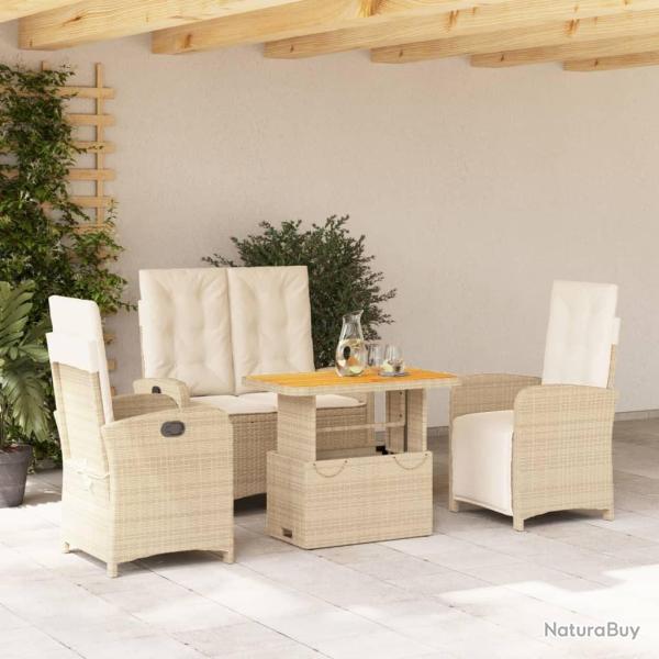 Ensemble � manger de jardin coussins 4 pcs beige r�sine tress�e