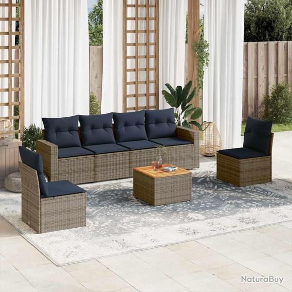 Salon de jardin 7 pcs avec coussins gris r�sine tress�e