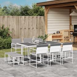 Ensemble &agrave; manger de jardin avec coussins 11pcs blanc textil&egrave;ne