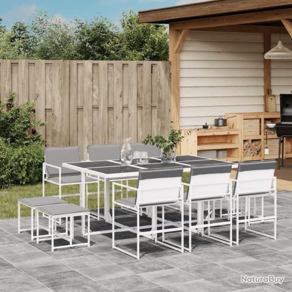 Ensemble � manger de jardin avec coussins 11pcs blanc textil�ne