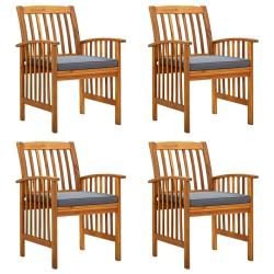 Ensemble de 4 chaises de jardin avec coussins en bois d'acacia massif