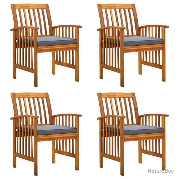 Ensemble de 4 chaises de jardin avec coussins en bois d'acacia massif