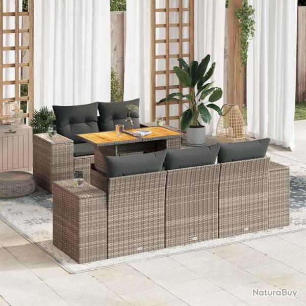 Salon de jardin 6 pcs avec coussins gris r�sine tress�e