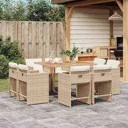 Ensemble &agrave; manger de jardin et coussins 9 pcs beige Poly rotin