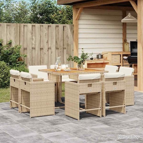 Ensemble � manger de jardin et coussins 9 pcs beige Poly rotin