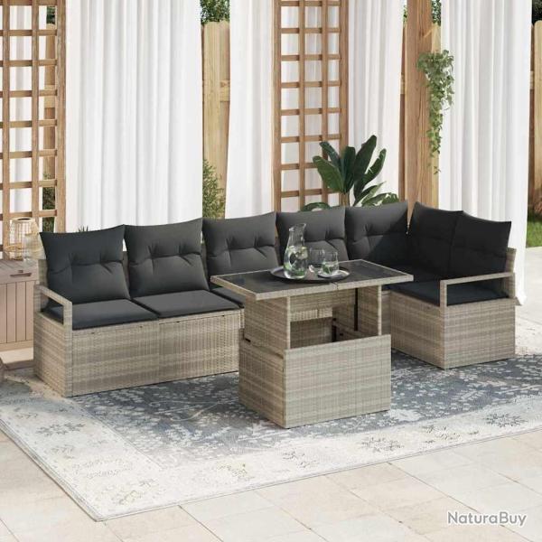Ensemble de canap� de jardin 7 pcs Gris clair polyrotin
