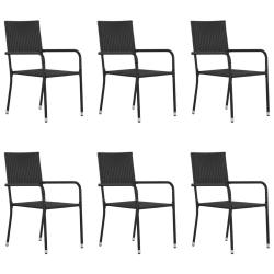 Chaise &agrave; d&icirc;ner de jardin empilable lot de 6 noir r&eacute;sine tress&eacute;e