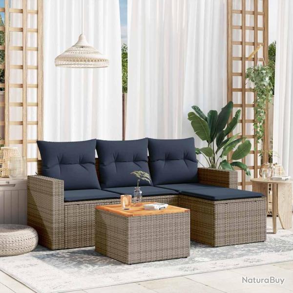 Ensemble de canap� de jardin 5 pcs avec coussins gris r�sine tress�e