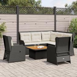 Salon de jardin 5 pcs avec coussins Noir R&eacute;sine tress&eacute;e